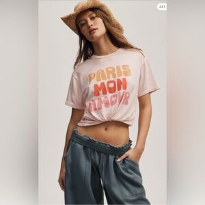 Anthropology NWT T-shirt XL with text on the front “Paris My Love” in French.